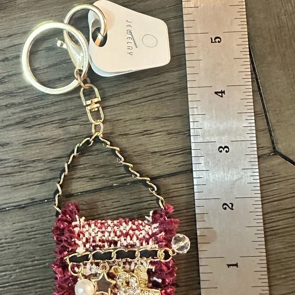 NWOT Mini Handbag Shape Charm Pendant Or Keychain Ring Red Rose - Picture 6 of 6